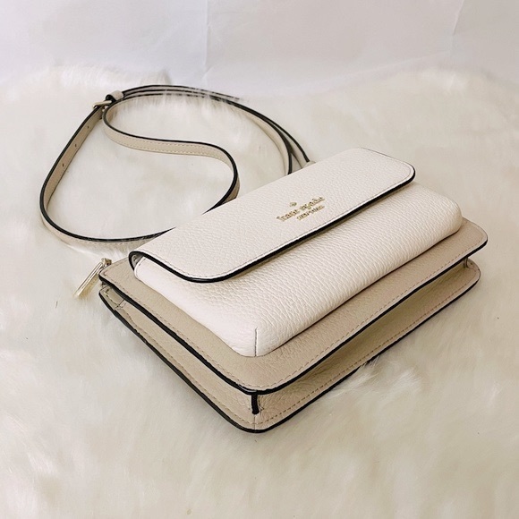 NWT Kate Spade Leila Colorblock sand white leather crossbody wallet Bag - Picture 2 of 11